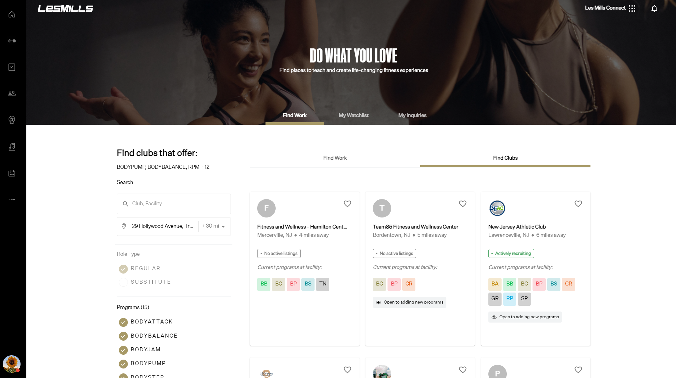 Les Mills Connect Homepage Screenshot